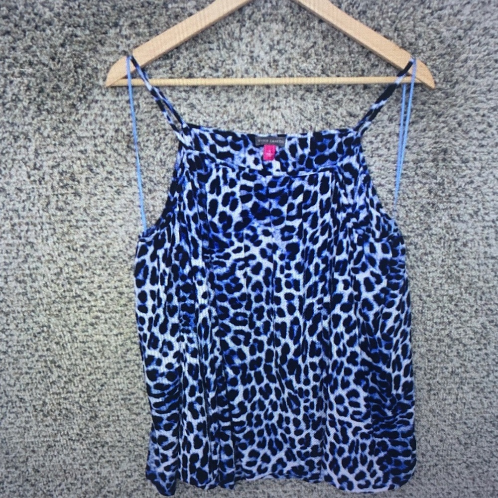Blue Leopard Print Spaghetti Strap Women's Top